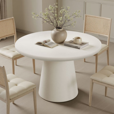 Modern Concrete Round Dining Table With Pedestal Base