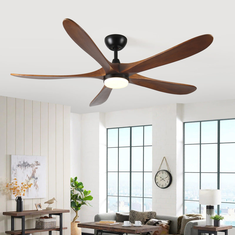 62-Inch Solid Wood with Remote Control with Light (LED) Modern DC DC Motor Indoor/Outdoor 5-Blade Ceiling Fan for Patios, Bedrooms and Farmhouses