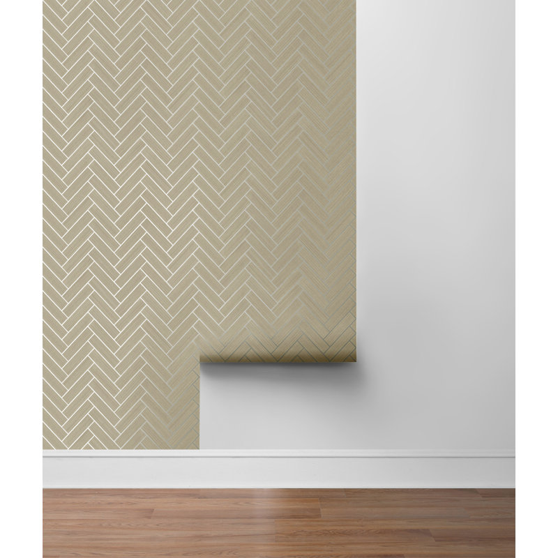 Chevron Vinyl Peel & Stick Metallic Wallpaper Roll, Khaki/Metallic Silver