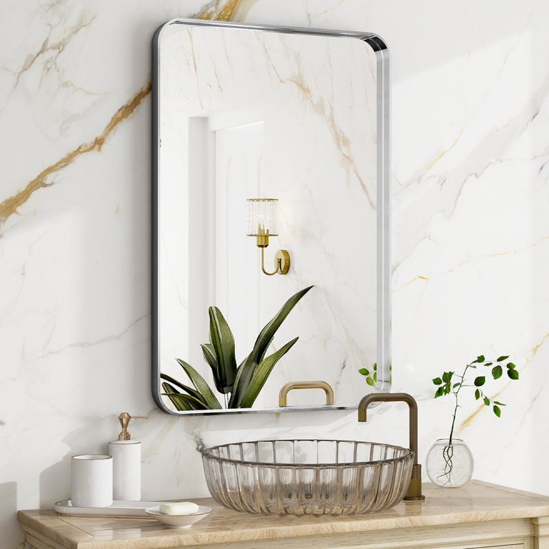 Metal Rectangle Mirror, 35.43" x 23.62", Silver