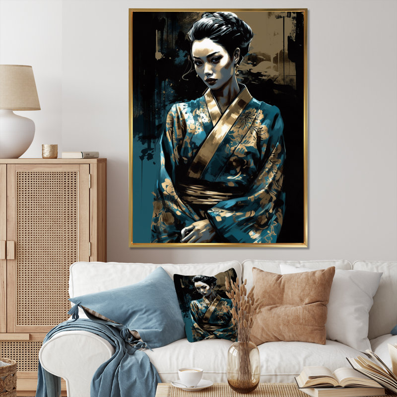 «Japonaise, modèle féminin II», impression sur toile, H 32 po x l 24 po x P 1 po, Cadre flottant doré