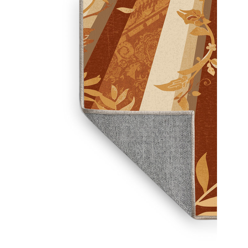Tapis floral brun et beige lavable à la machine Darwin, 4 x 6