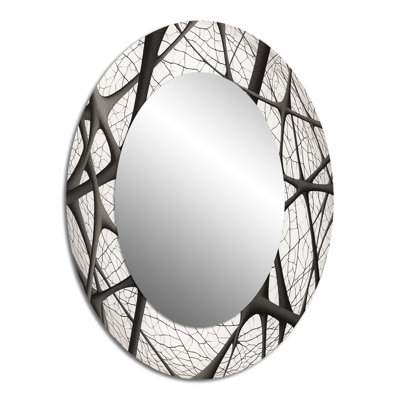 Minimaliste noir et blanc Ix - Grand miroir mural ovale sur métal