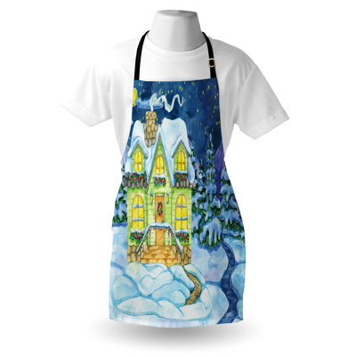 The Holiday Aisle® Winter Apron Unisex Snowy Christmas Time House Adult Size Multicolor