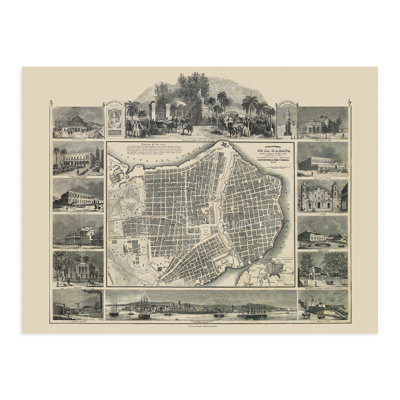 1849, impression de carte de la Havane à Cuba - carte pittoresque de la Havane, art mural avec numéros de maison - affiche de la carte de Cuba
