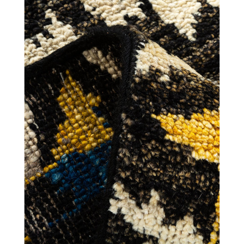 Tapis unique blanc cassé / bleu / noir / jaune noué à la main de 3 pi 10 po x 6 pi 2 po Vernika