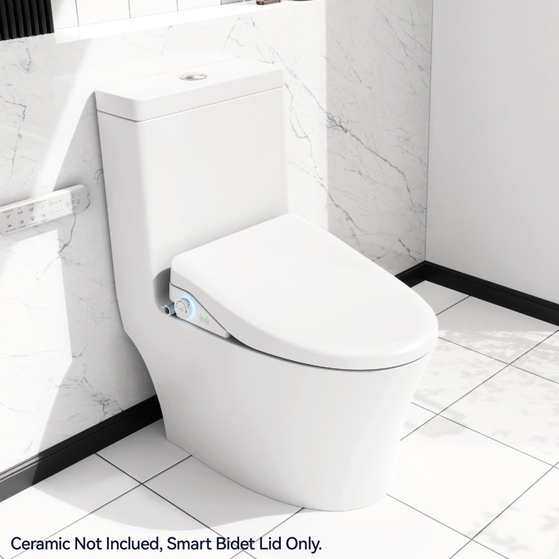 Siège de toilette intelligent avec fonctions - température réglable, couvercle automatique, poignée latérale de bidet chauffante blanche contrôlée, buse détachable