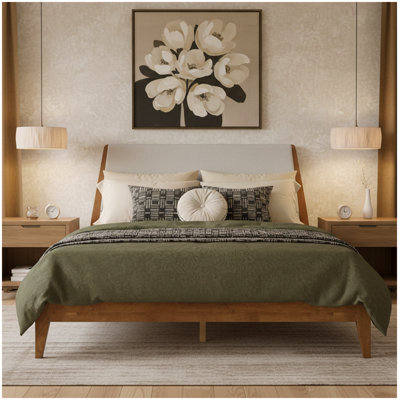 Juno Solid Wood Upholstered Headboard Bed Frame