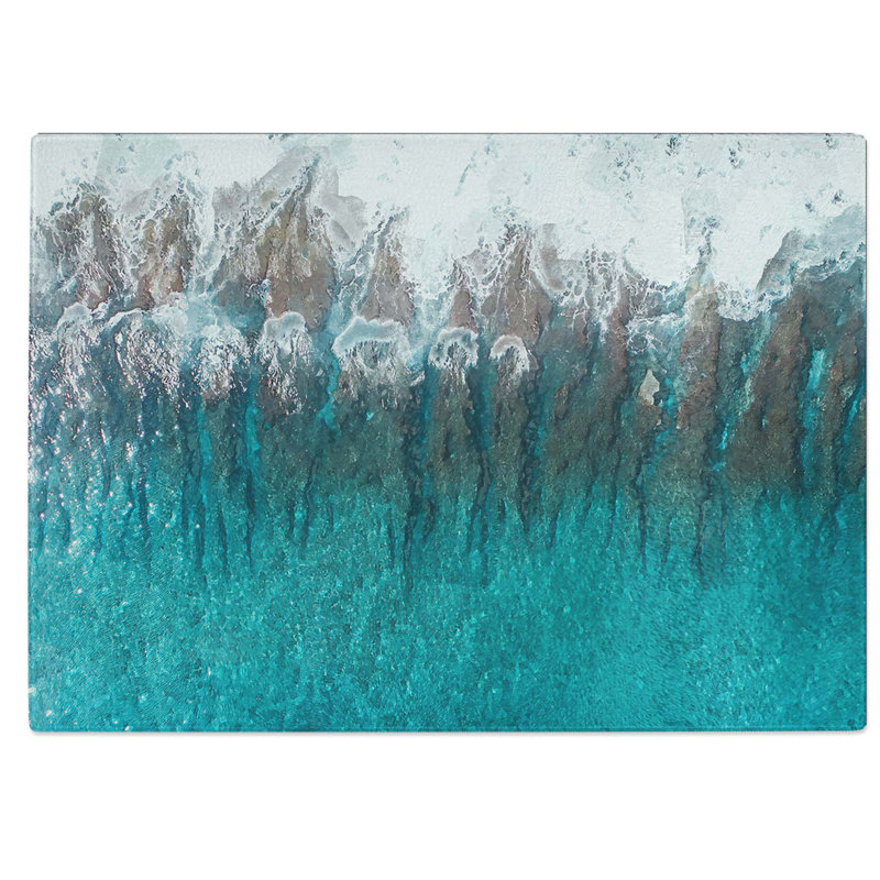 Tempered Glass Wave Grooves in the Maldives in Abstract Chopping Board, 28.5 cm W x 20 cm L