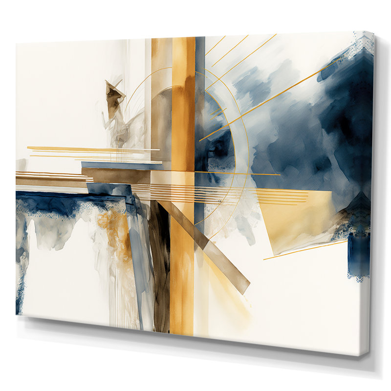 Abstrait moderne bleu et or IV - impressions abstraites sur toile transitionnelle, H 12 po x l 20 po x P 1 po, Toile tendue