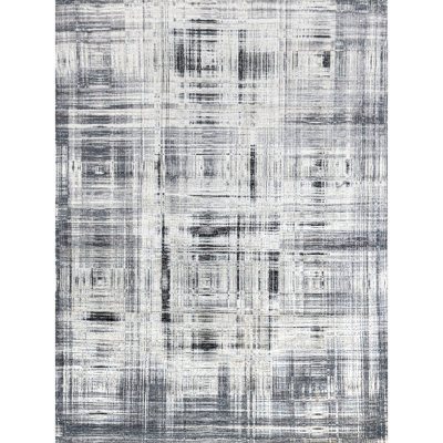 Hand Knotted Abstract Area Rug in Black/White/Gray