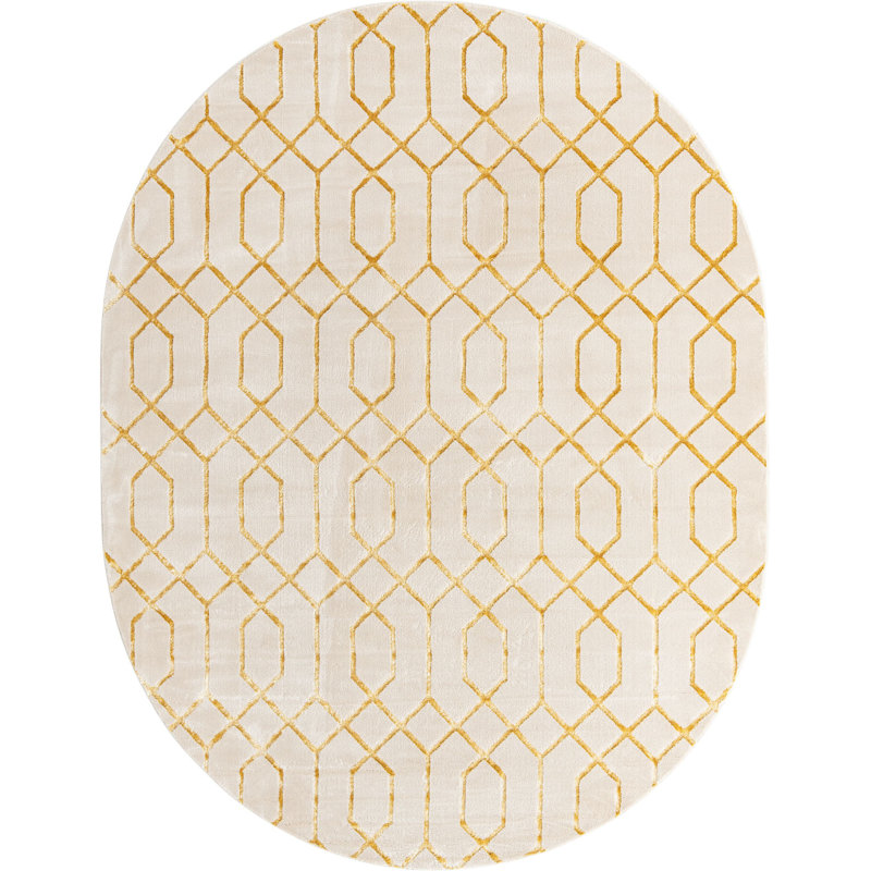 Tapis contemporain blanc cassé Corando, Ovale 7 pi 10 po x 10 pi