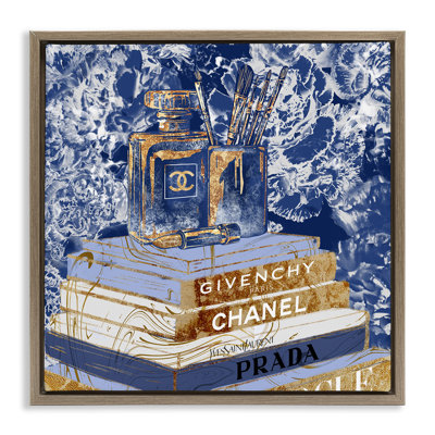 Blue Fashion Book Pile  Floater Canvas Wall Art by Ziwei Li