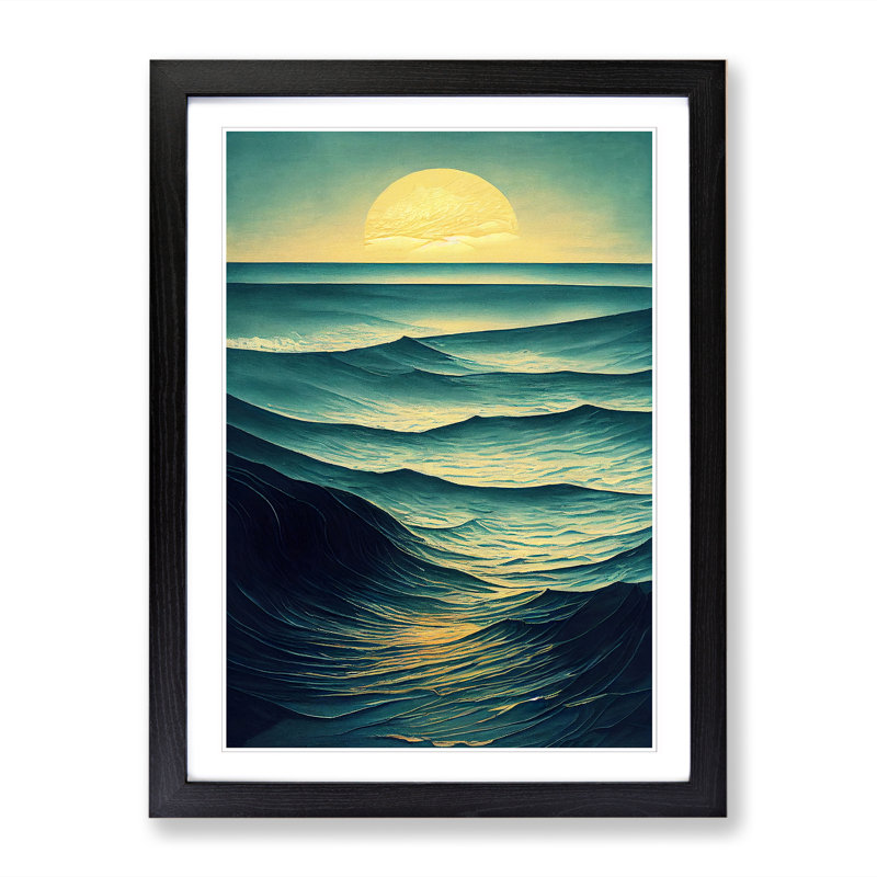 Seascape Sgraffito Vol.1 - Single Picture Frame Painting, Black, 64cm H x 46cm W x 2cm D