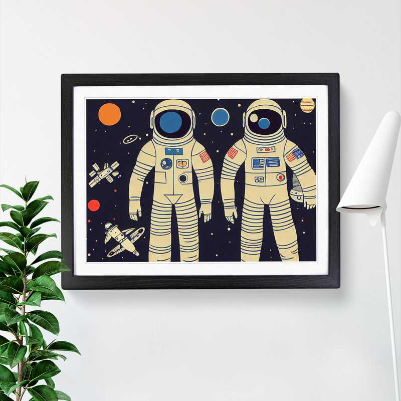 Two Retro Astronauts Vol.4 1 Piece Single Picture Frame Wall Art, 34cm H x 46cm W x 2cm D, Black Framed