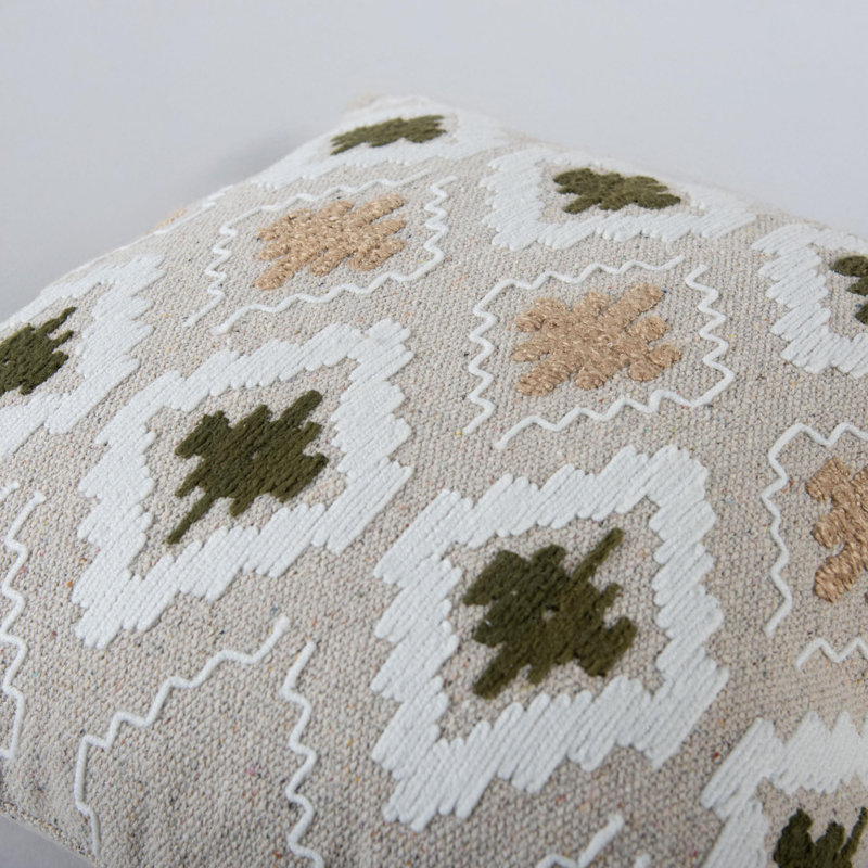  Housse de coussin carré en coton, Naturel / vert, 20 po x 20 po