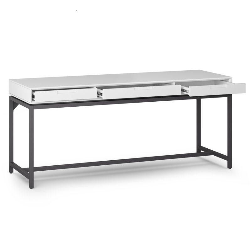 Bureau d'écriture en bois massif avec plateau pour clavier Lars, H 31,50 po x l 72 po x P 24 po, Blanc/Noir