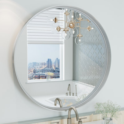 Aevar Tempered Glass and Aluminum Alloy Framed French Cleat Mounted Wall Mirror