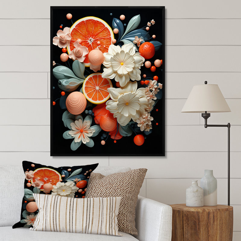 «Funky Foliage Vibrant Flowers On», reproduction sur toile encadrée, H 32 po x l 16 po x P 1 po, Cadre flottant noir
