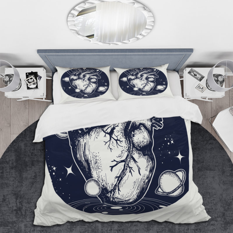 Heart in Space - Ensemble de housse de couette rétro - Microfibre de polyester