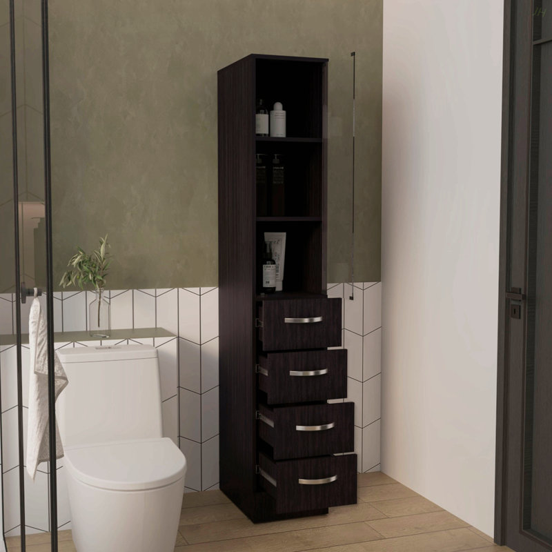 Vanguard Linen Cabinet, Three Shelves, Four Drawers, Black
