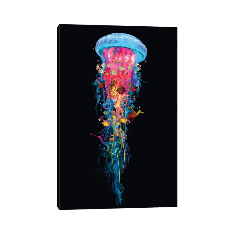 Super Electric Jellyfish World by David Loblaw - Wrapped Canvas Print, 66.04 cm H x 45.72 cm W x 1.91 cm D