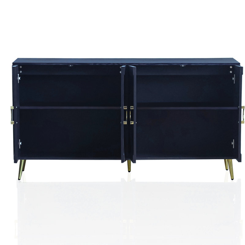 Modern Wooden 4 Door Cabinet Sideboard Buffet Server In Navy Blue For Living Room, Entryway, Hallway, Office, Kitchen And Dining Space With Adjustable Shelf Office