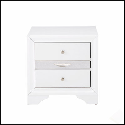 Sophisticated 2-Drawer Nightstand with Felt-Lined Jewelry Drawer and Crystal Inserts, Perfect for Modern Bedrooms.