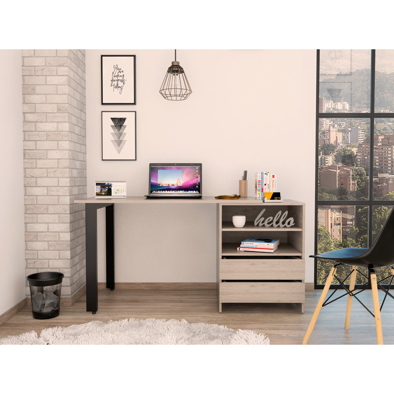 Bureau Malaui 120, deux pieds, deux tiroirs, deux tablettes
