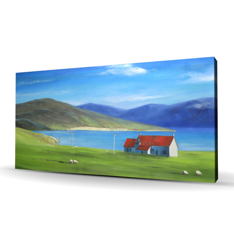 Scottish Highlands rustique, toile sur toile - Maison au toit rouge