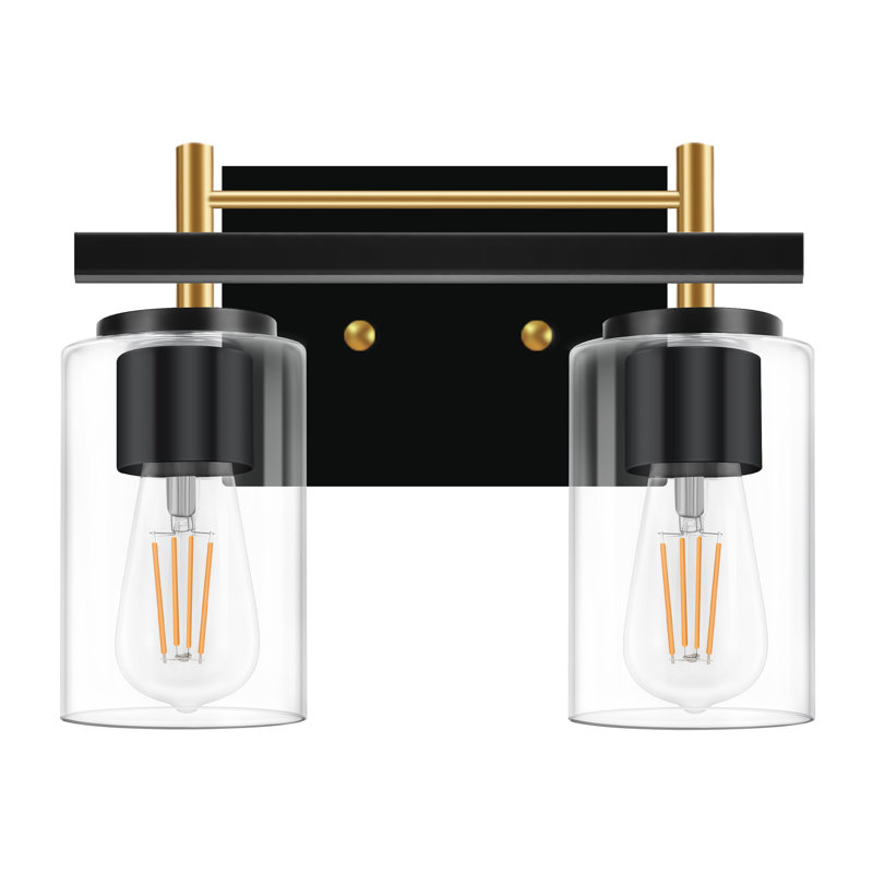 Luminaires de salle de bain: lampe de salle de bain 2 lumières sur miroir avec abat-jour en verre transparent, lampe murale pour miroir
