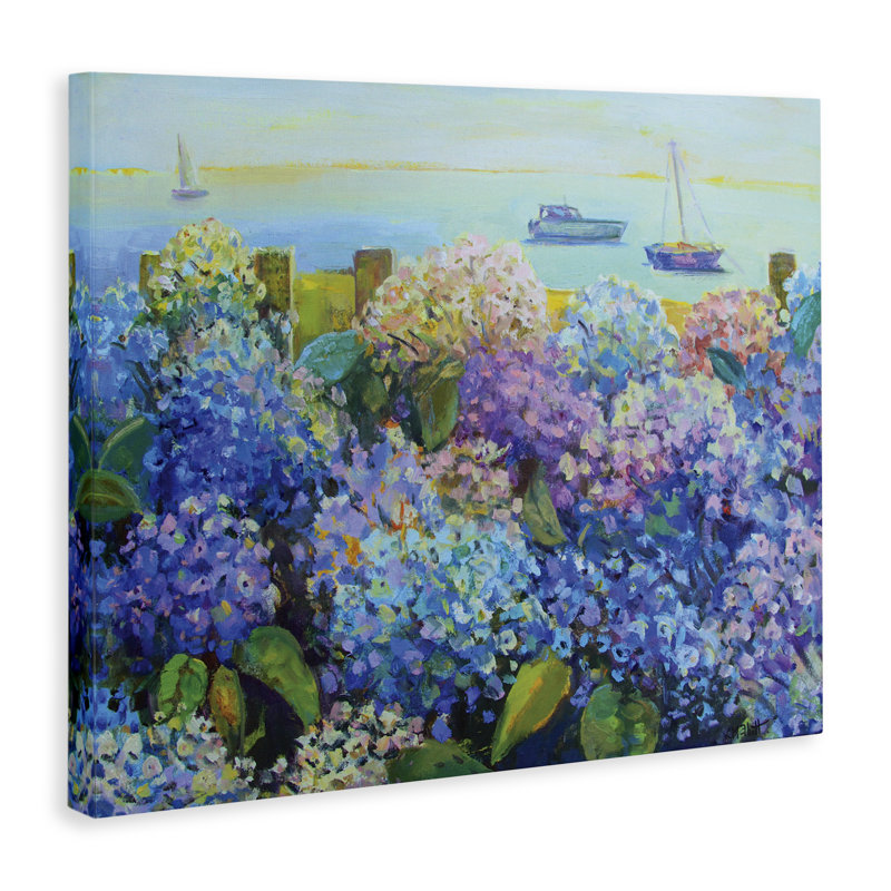 «Hydrangea By The Sea», art mural sur toile par Catherine Elliot, H 36 po x l 48 po