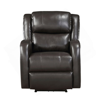 Modern Living Room Furniture 1Pc Power Reclining Chair Brown Faux Leather Upholstery Plush Seating Solid Wood Frame
