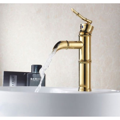 Juno Lara Waterfall Single Lever Gold Finish Bathroom Sink Faucet