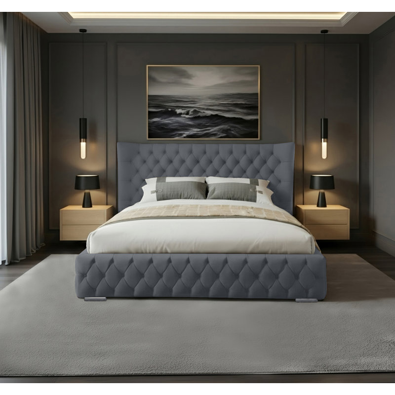 Achilleas Upholstered Bed, Charcoal, Kingsize (5')