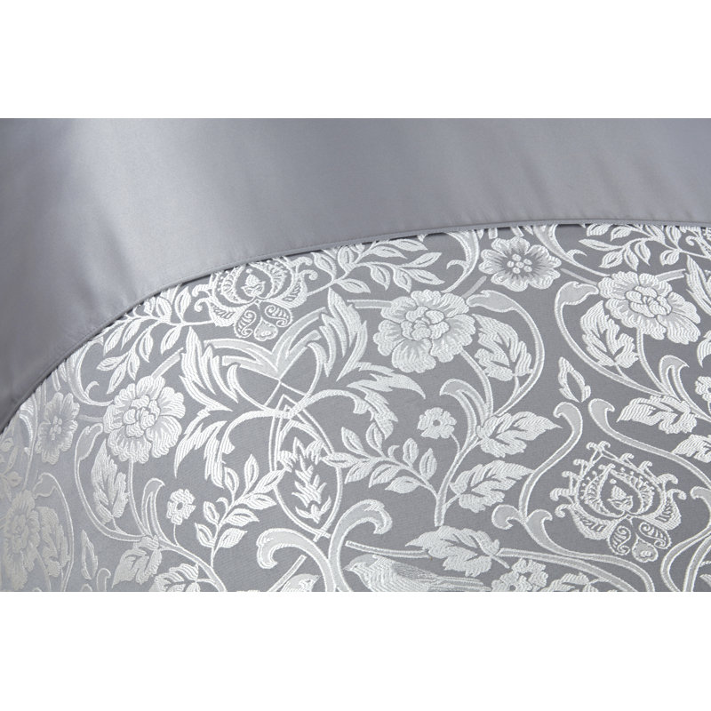 Eden Satin Floral Duvet Cover with Pillowcases Included, Silver, King