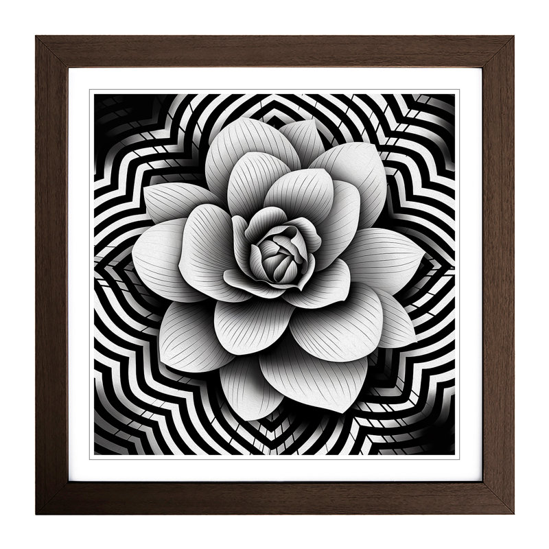 Magnolia Flower Op Art No.2 - Single Picture Frame Print on Wood, Walnut
