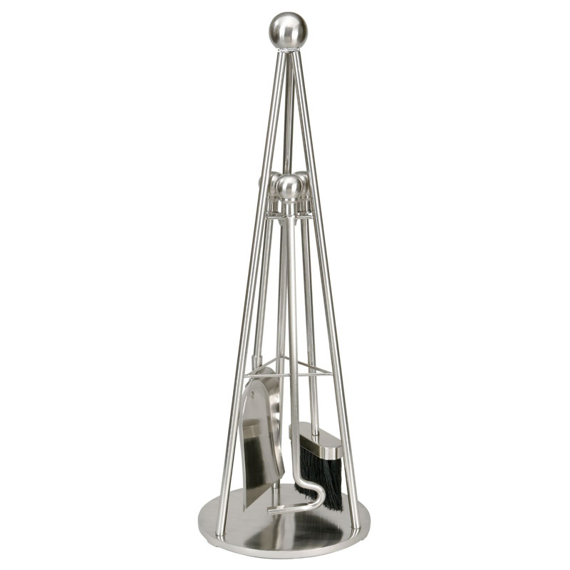 Steel Fireplace Tool Set, Pewter