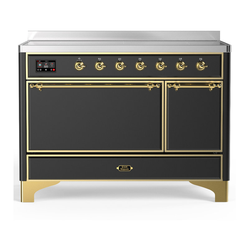 Cuisinière à induction 48 pouces avec 6 éléments à induction en graphite mat Majestic III Series (garniture laiton), Laiton