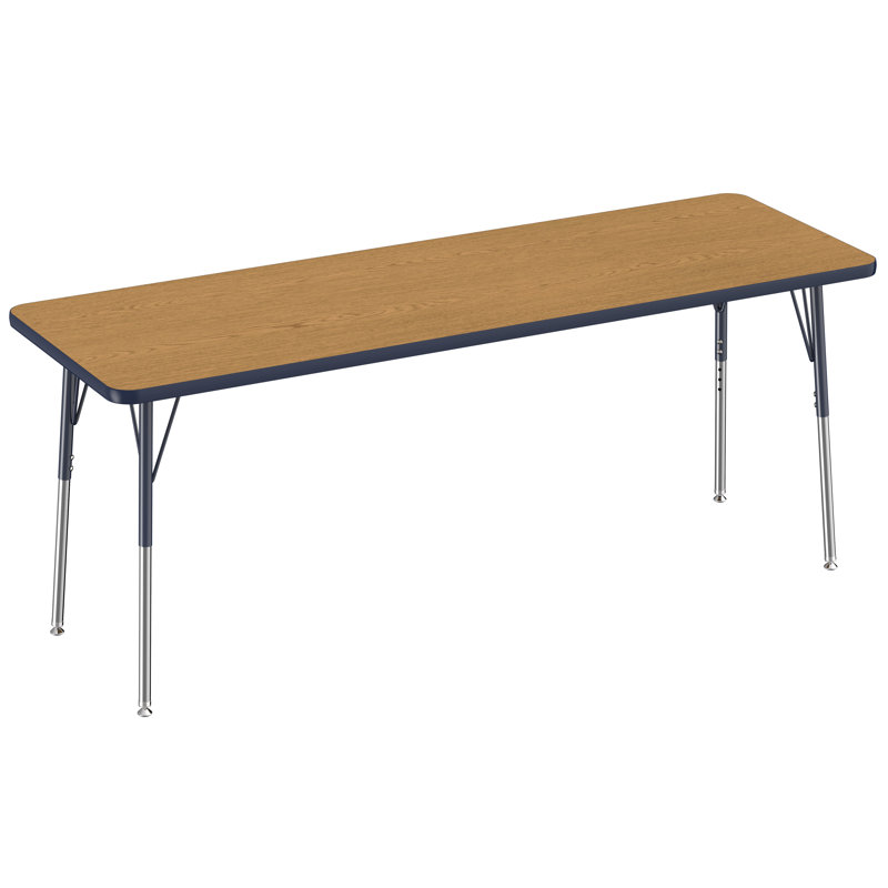 Rectangle T-Mould Adjustable Height Activity Table, 30" x 48", Pasadena Oak/Black, Standard Swivel Glide