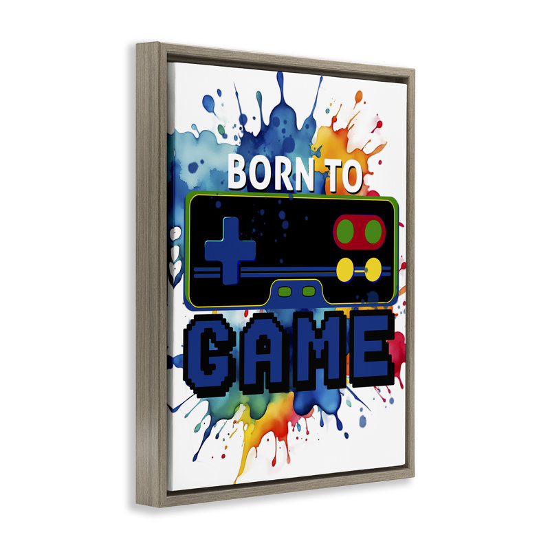 Cadre flottant Born to Game Splash, conception de Kim Allen, H 31 po x l 25 po, Cadre flottant orme Montalcino
