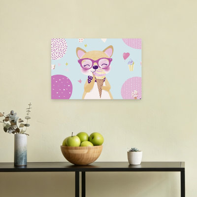 Happy Puppy Ice Cream Playful Abstract Contemporary Dog Summer Landscape Wall Art Print