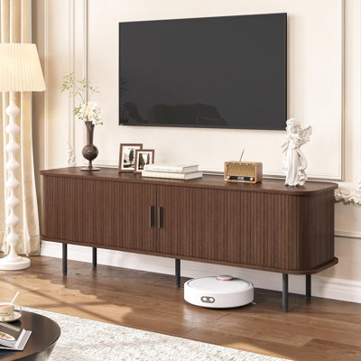 Buffet Buffet avec rangement, armoire de rangement cannelée à bord arrondi et portes coulissantes, café, console d'appoint avec crédence pour la vie, la cuisine, le couloir