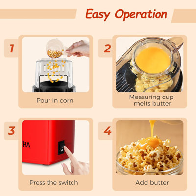 Machine à popcorn OSTBA 1200W, machine à popcorn à air chaud 12 tasses, machine à popcorn électrique sans huile avec tasse à mesurer et plateau à beurre, machine à popcorn compacte pour la maison et les fêtes