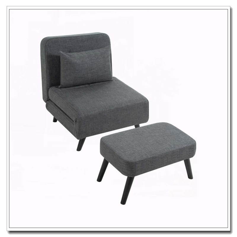 Chaise longue convertible avec dossier, repose-pieds et coussin réglables, Gris