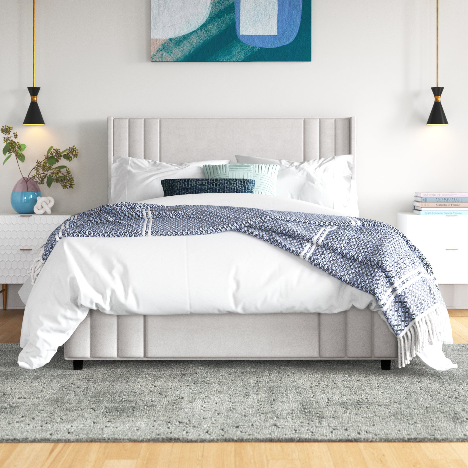 Wade Logan Aurieona Velvet Upholstered Platform Bed with Vertical