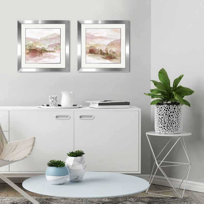 « windscape ii », ensemble de 2 reproductions de peintures à l’aquarelle encadrées, H 16,5 po x l 33 po x P 1 po, Blanc mat