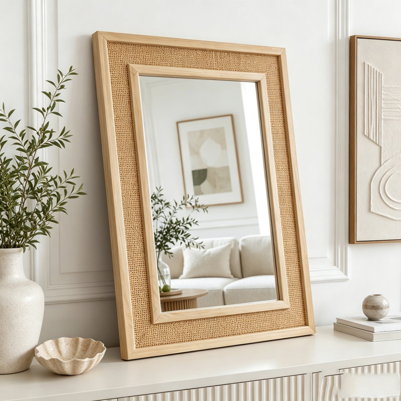 Miroir Rattan, 24"x36", Brun jaunâtre