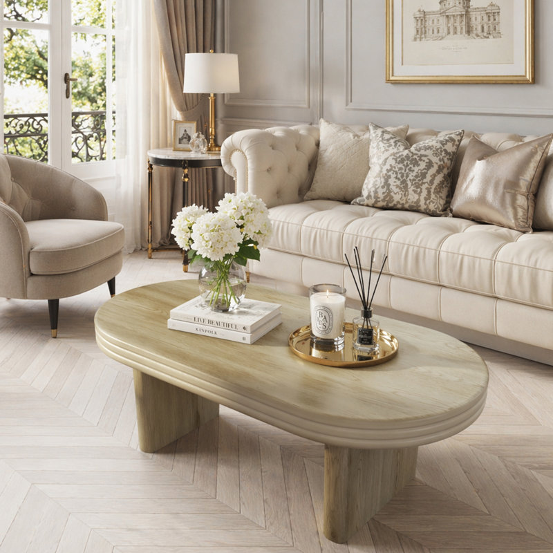 Table basse moderne cannelée ovale, Natural