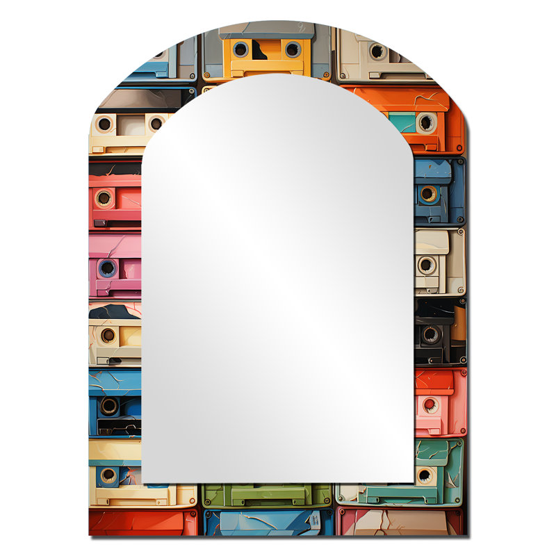 Popart Cassette Tapes X - Cassette Tapes Irregular Shape Unique Wall Mirror, Modern Asymmetrical Mirror, Printed Metal Art